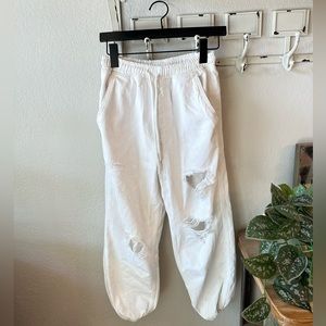 Free People Sloane Deconstructed Jogger Distressed White Denim Pants